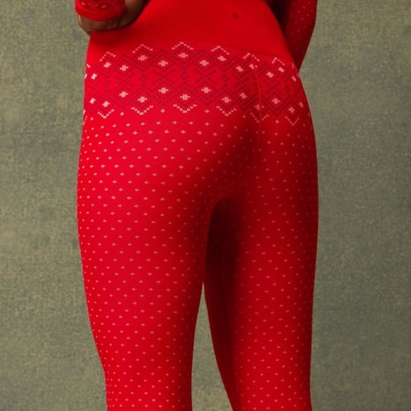 Cloud Seamless High-waisted Jacquard Legging Poinsettia Nordic Fairisle Xmas - Picture 5 of 7